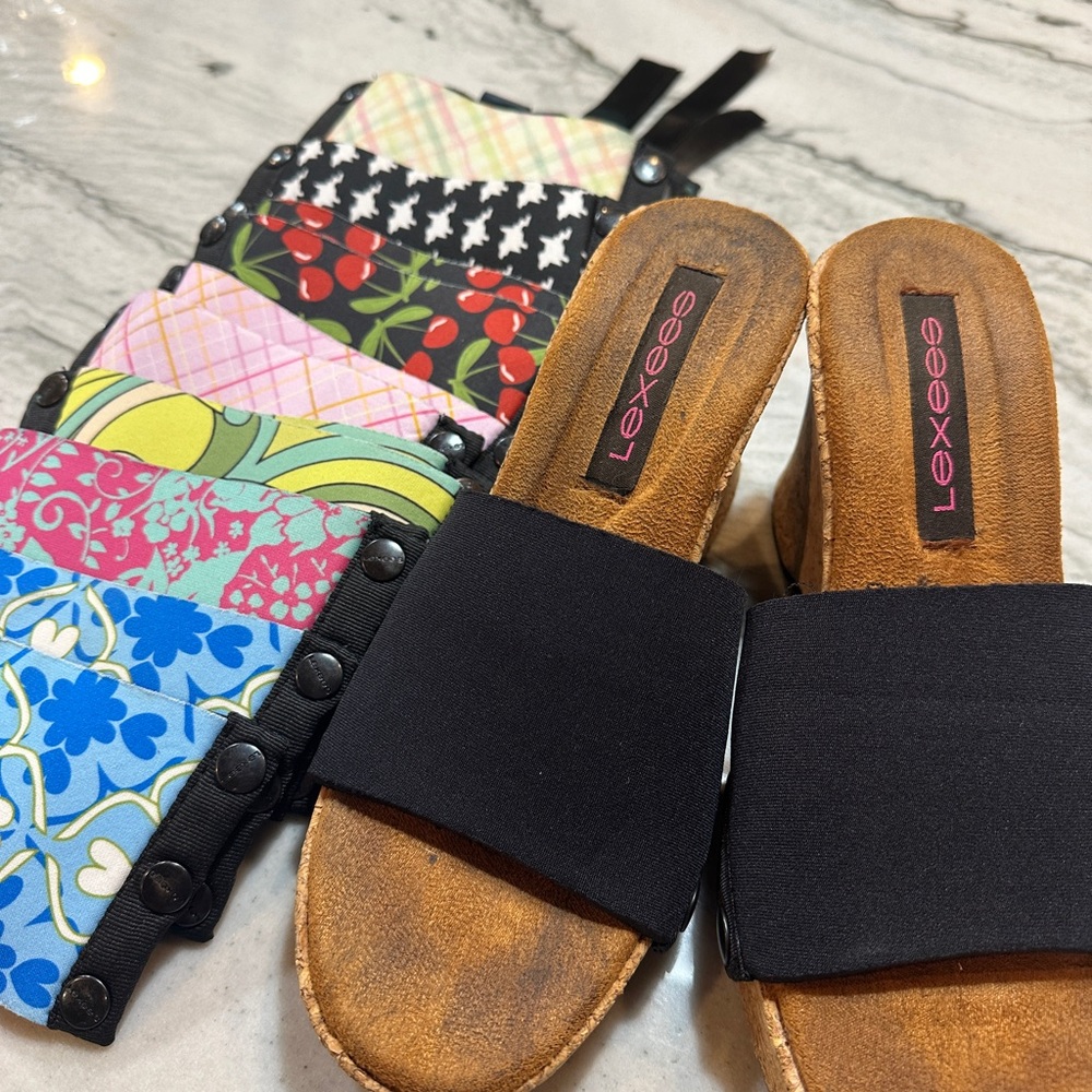 Lexees cork wedge sandals with 9 changeable tops